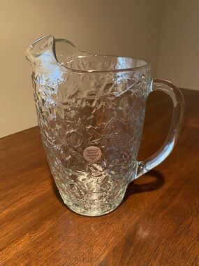 NIB - Vintage Princess House Fantasia (546)Clear Floral Embossed Glass Pitcher